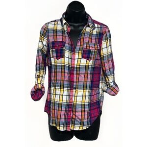 SO American Heritage Plaid Flannel Shirt Women Medium Cotton